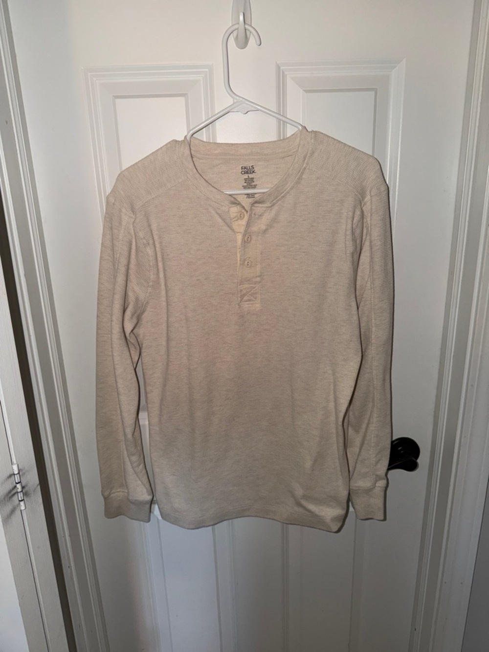 Falls Creek Men’s Beige Waffle Henley Long Sleeve Shirt